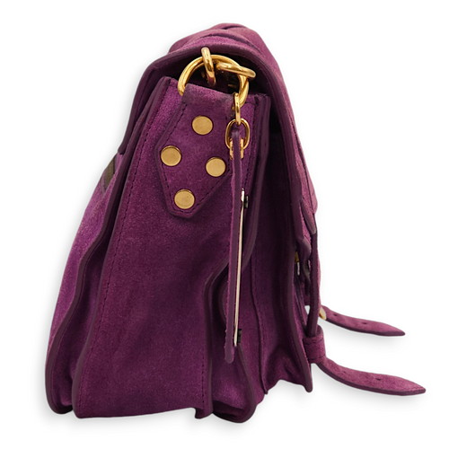 Messenger Purple Crossbody Bag in Suede Leather, Gold hardware