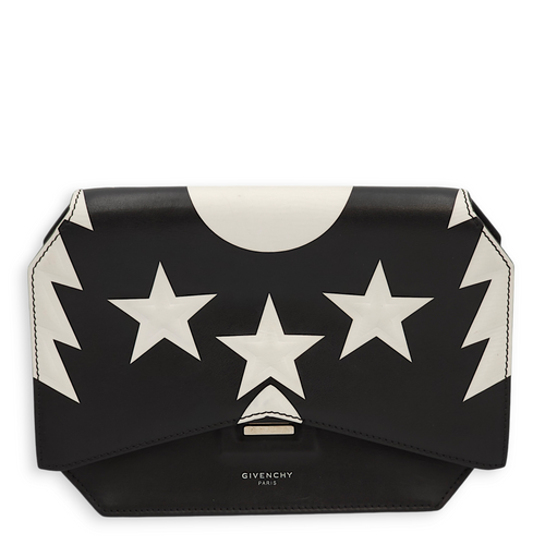 Stars Wings Print Bow Cut Black/White Crossbody Bag in Calfskin, Palladium hardware