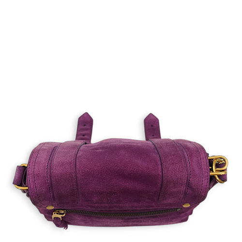 Messenger Purple Crossbody Bag in Suede Leather, Gold hardware