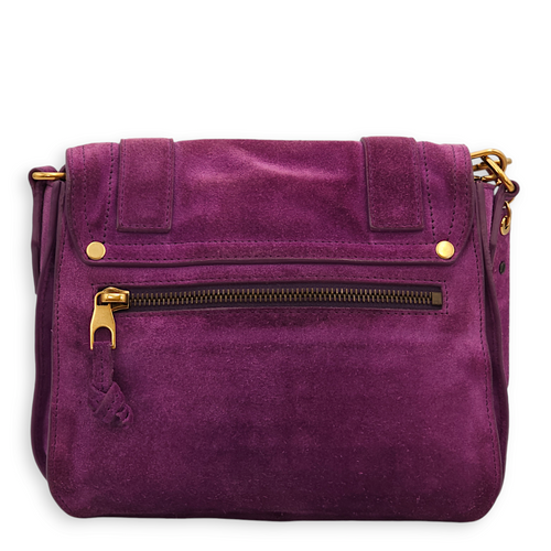 Messenger Purple Crossbody Bag in Suede Leather, Gold hardware