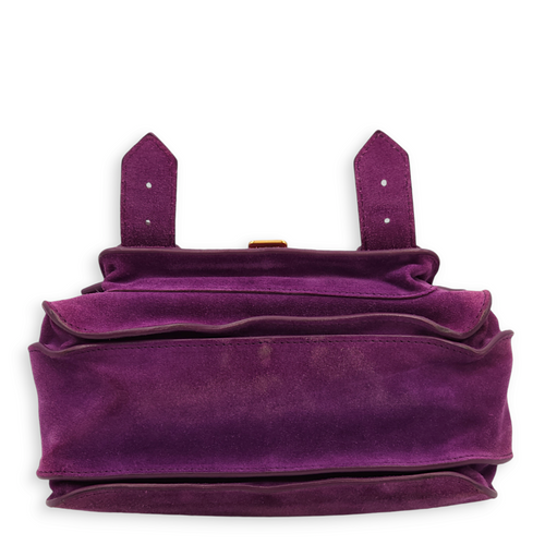 Messenger Purple Crossbody Bag in Suede Leather, Gold hardware