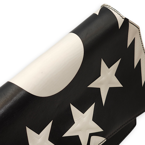 Stars Wings Print Bow Cut Black/White Crossbody Bag in Calfskin, Palladium hardware