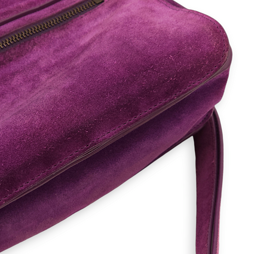 Messenger Purple Crossbody Bag in Suede Leather, Gold hardware