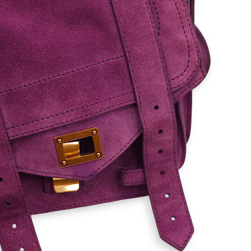 Messenger Purple Crossbody Bag in Suede Leather, Gold hardware