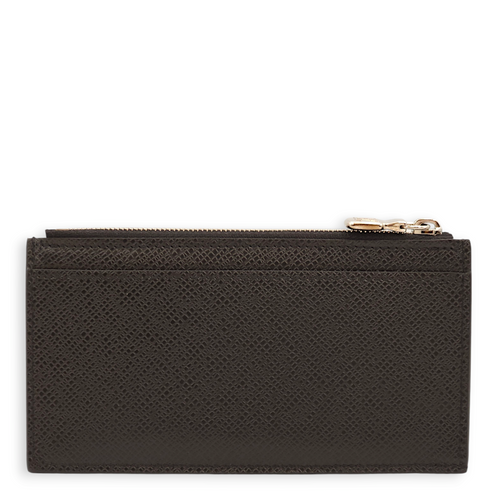 Coin Case Black Card Holder in Taiga Leather, Palladium hardware