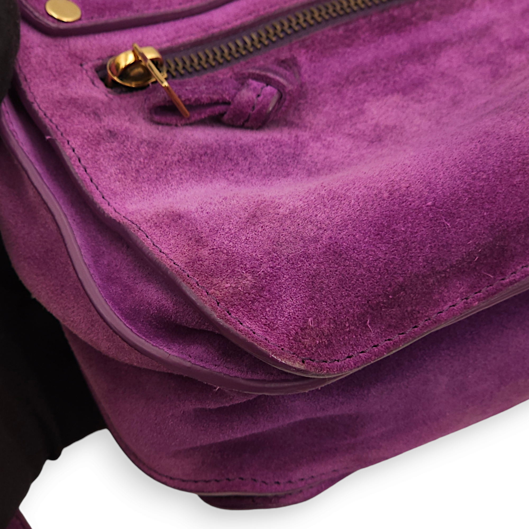 Messenger Purple Crossbody Bag in Suede Leather, Gold hardware