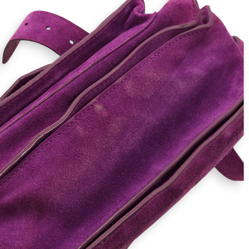 Messenger Purple Crossbody Bag in Suede Leather, Gold hardware