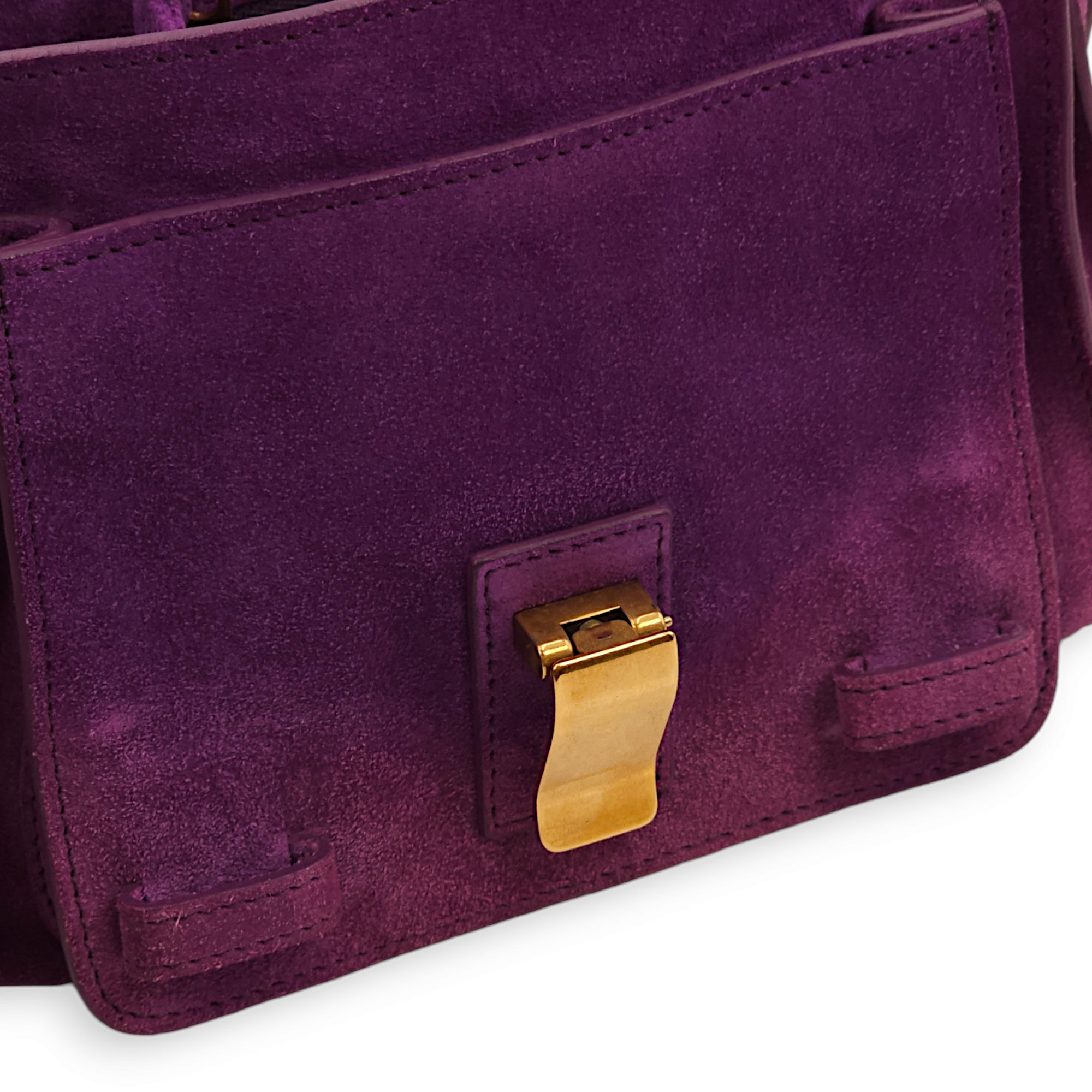 Messenger Purple Crossbody Bag in Suede Leather, Gold hardware