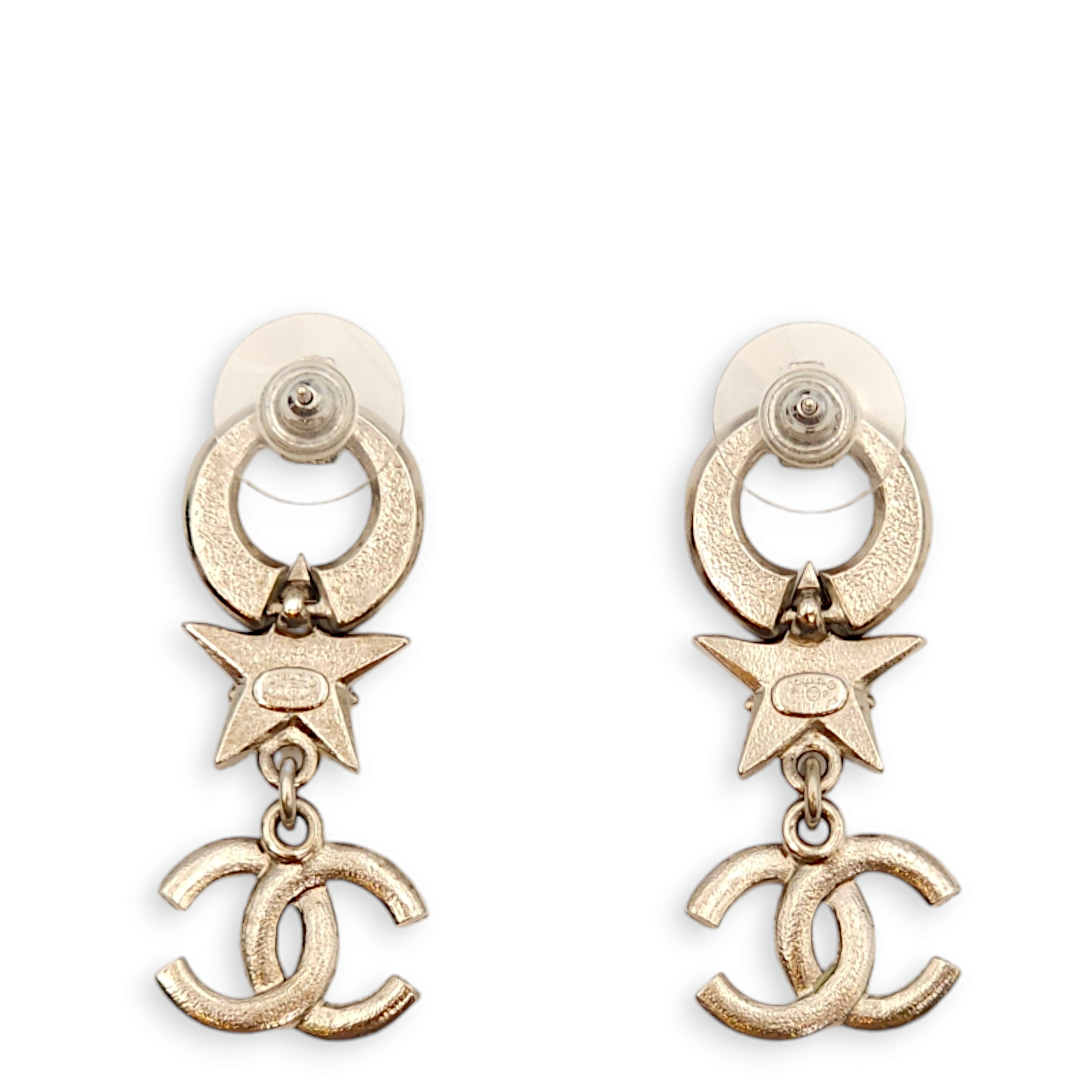 20C CC & Star White Earrings, Palladium hardware