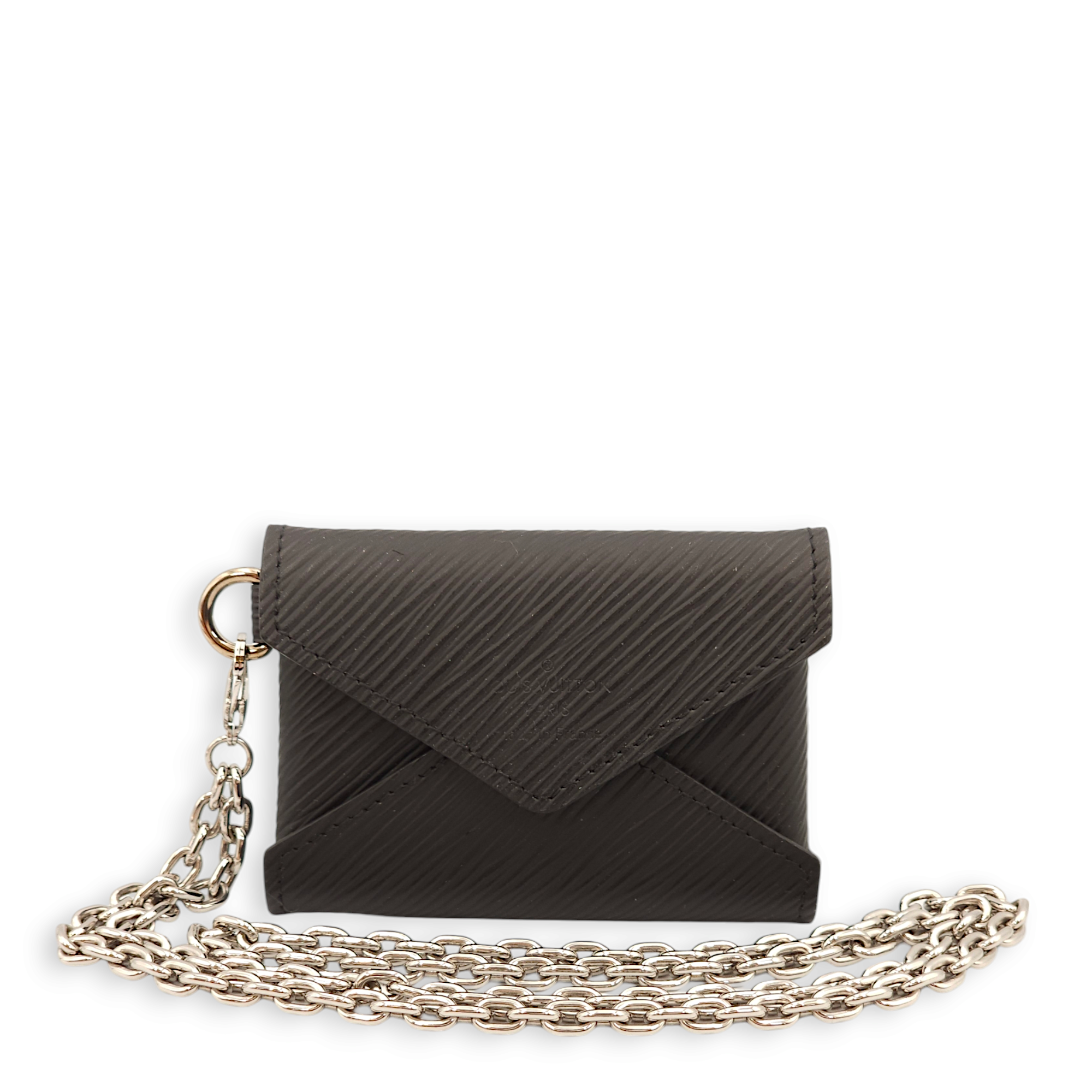 Kirigami Chain Card Holder Black Necklace in Epi Leather, Palladium hardware