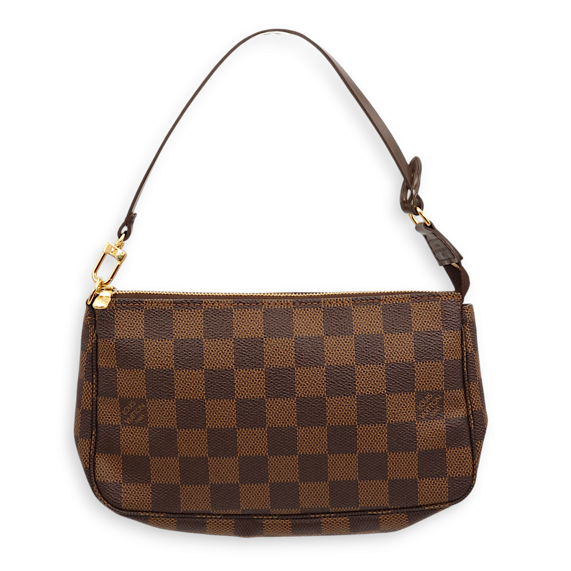 Pochette Damier Ebene Top Handle Bag in Canvas, Gold hardware