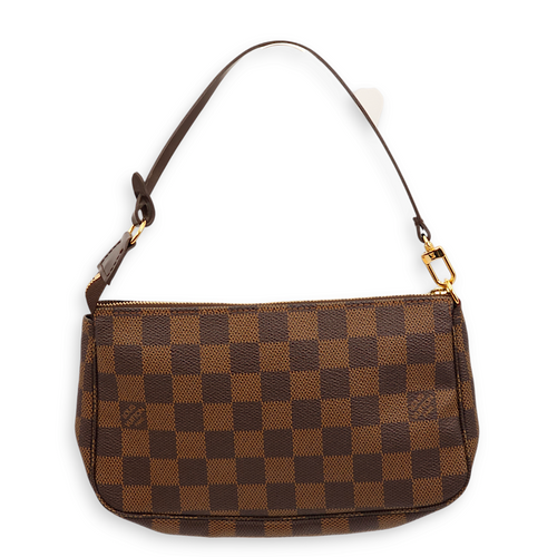 Pochette Damier Ebene Top Handle Bag in Canvas, Gold hardware