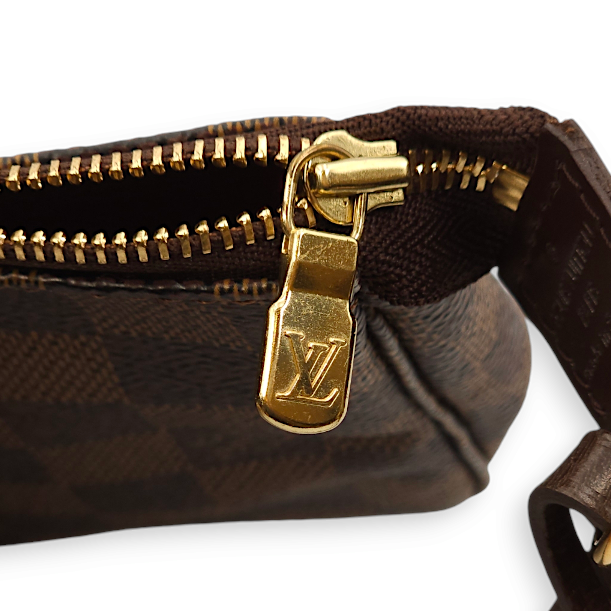 Pochette Damier Ebene Top Handle Bag in Canvas, Gold hardware