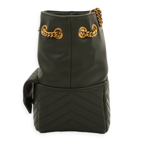 Joe Mini Dark Green Bucket Bag in Lambskin, Gold hardware