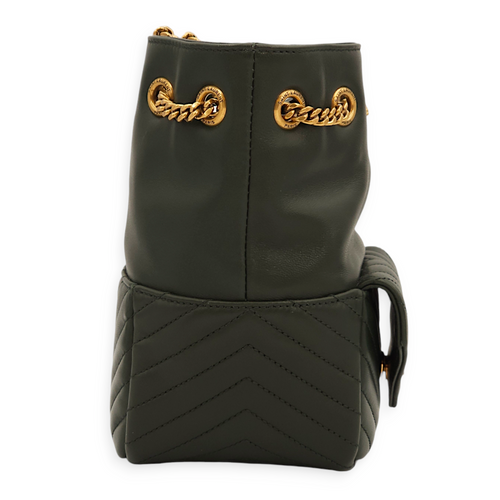 Joe Mini Dark Green Bucket Bag in Lambskin, Gold hardware