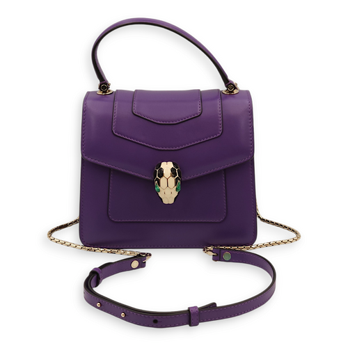 Serpenti Forever Purple Top Handle Bag in Calfskin, Gold hardware