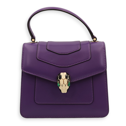 Serpenti Forever Purple Top Handle Bag in Calfskin, Gold hardware