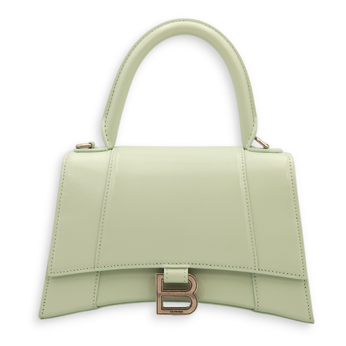 Hourglass Small Mint Green Top Handle Bag in Calfskin, Palladium hardware