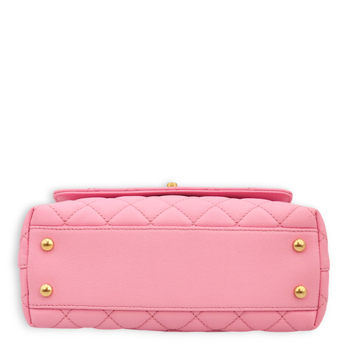 Quilted CoCo Mini Pink Top Handle Bag in Caviar Leather, Gold hardware