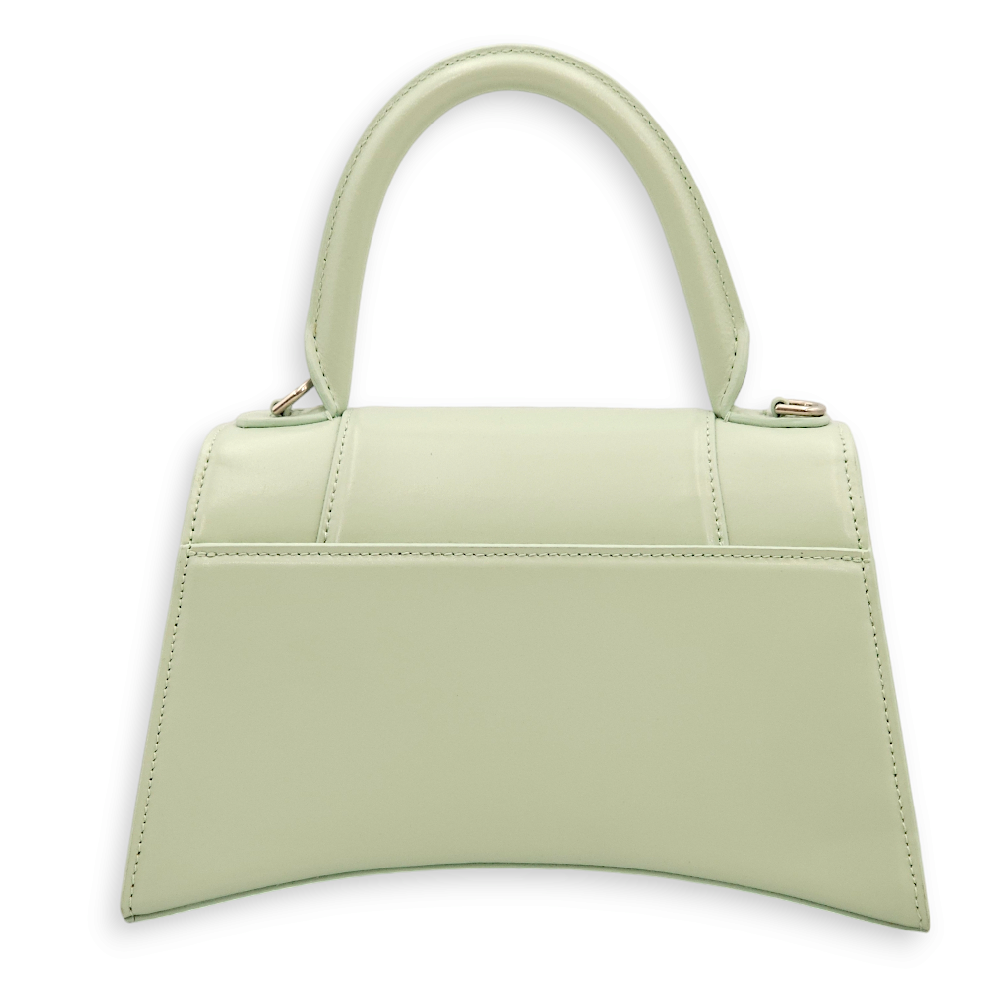 Hourglass Small Mint Green Top Handle Bag in Calfskin, Palladium hardware