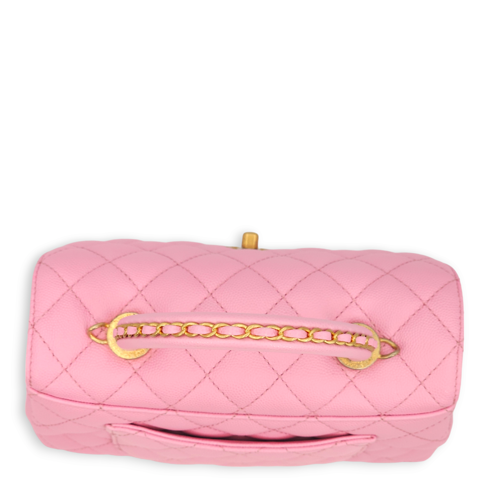 Quilted CoCo Mini Pink Top Handle Bag in Caviar Leather, Gold hardware