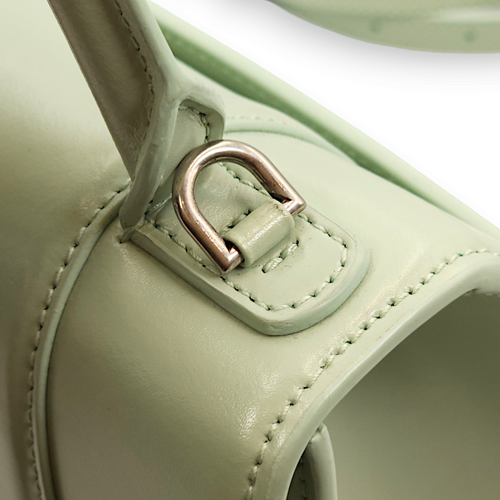 Hourglass Small Mint Green Top Handle Bag in Calfskin, Palladium hardware