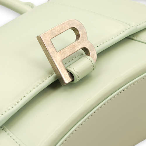 Hourglass Small Mint Green Top Handle Bag in Calfskin, Palladium hardware