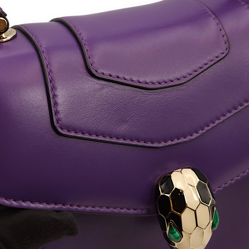 Serpenti Forever Purple Top Handle Bag in Calfskin, Gold hardware