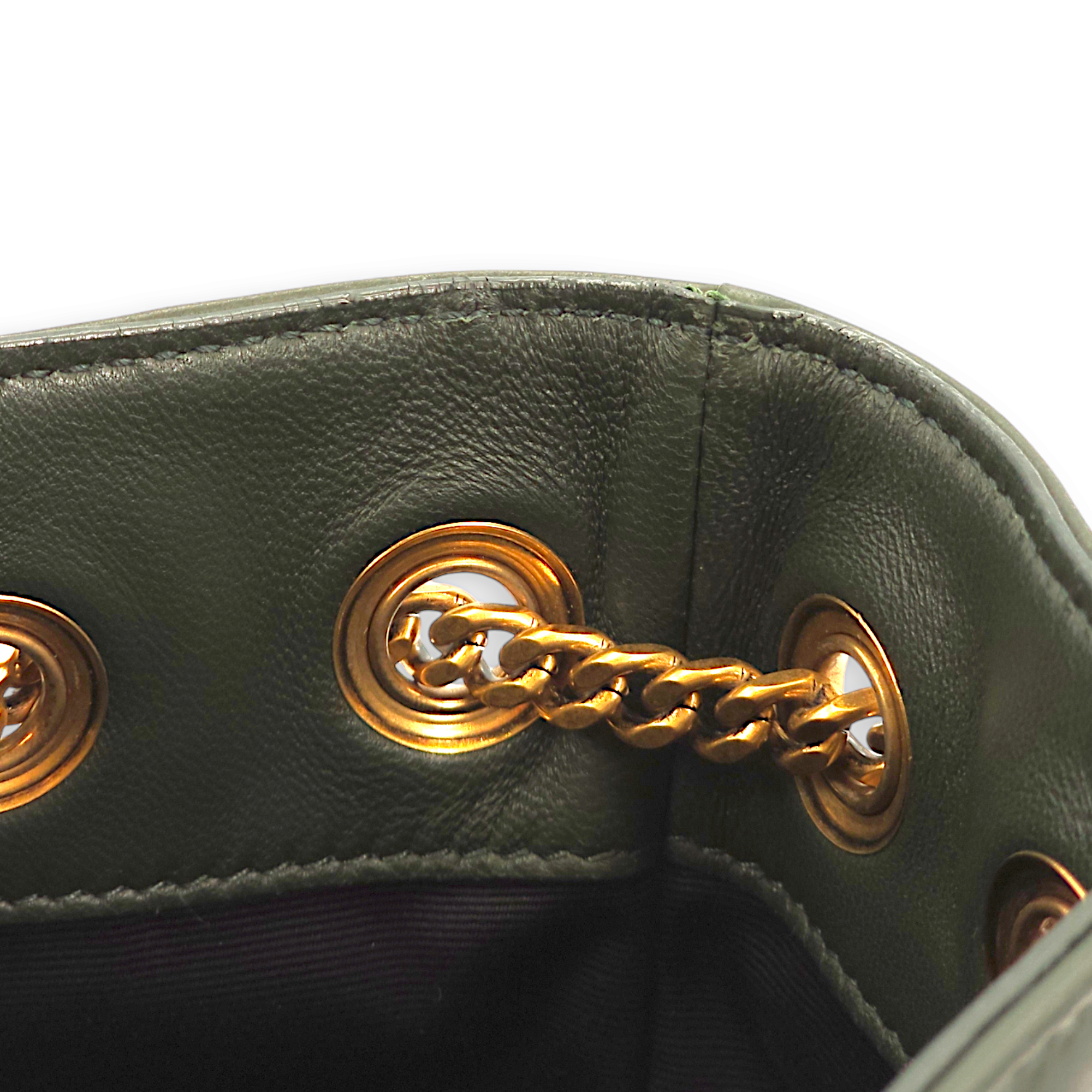 Joe Mini Dark Green Bucket Bag in Lambskin, Gold hardware