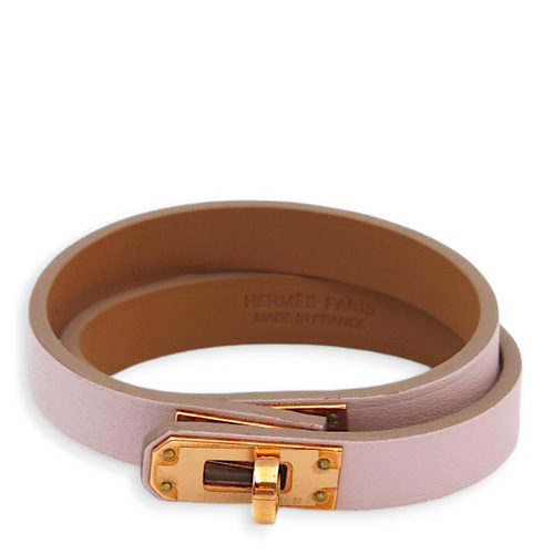 Mini Kelly Double Tour T2 Mauve Pale Bracelet in Swift, Rose Gold hardware