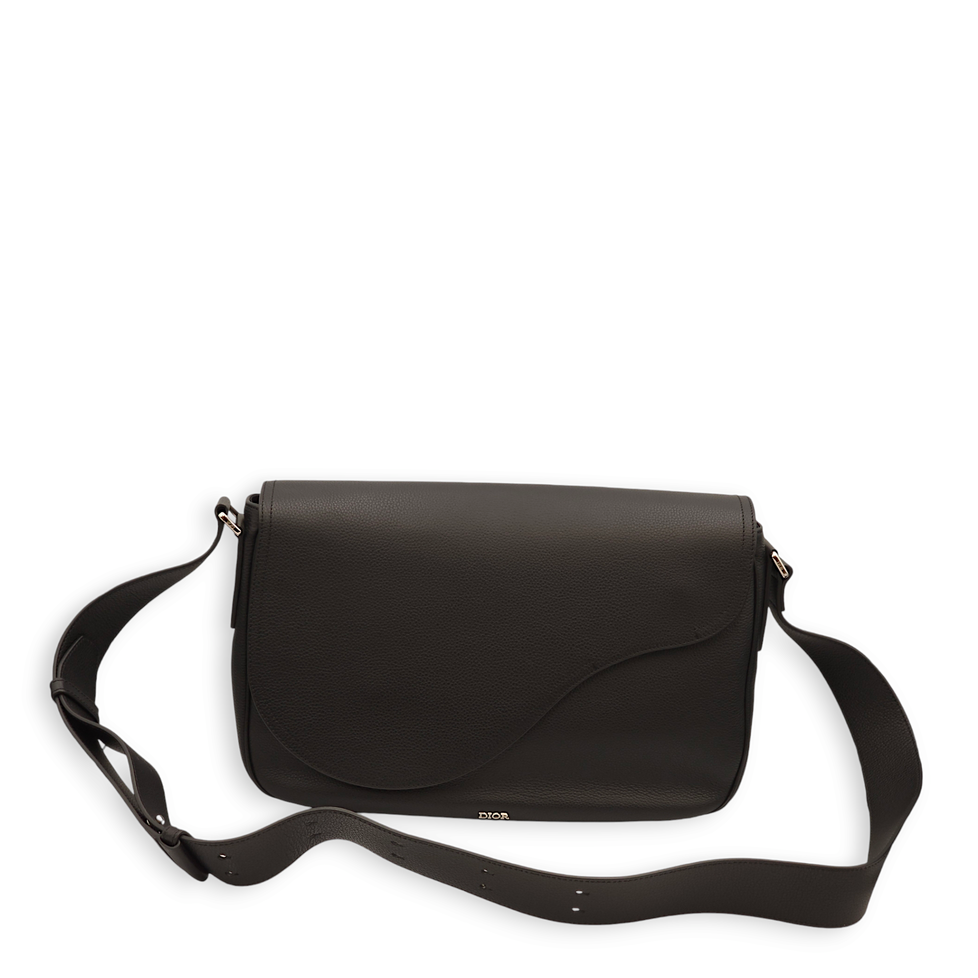 Saddle Messenger Black Crossbody Bag in Calfskin, Palladium hardware