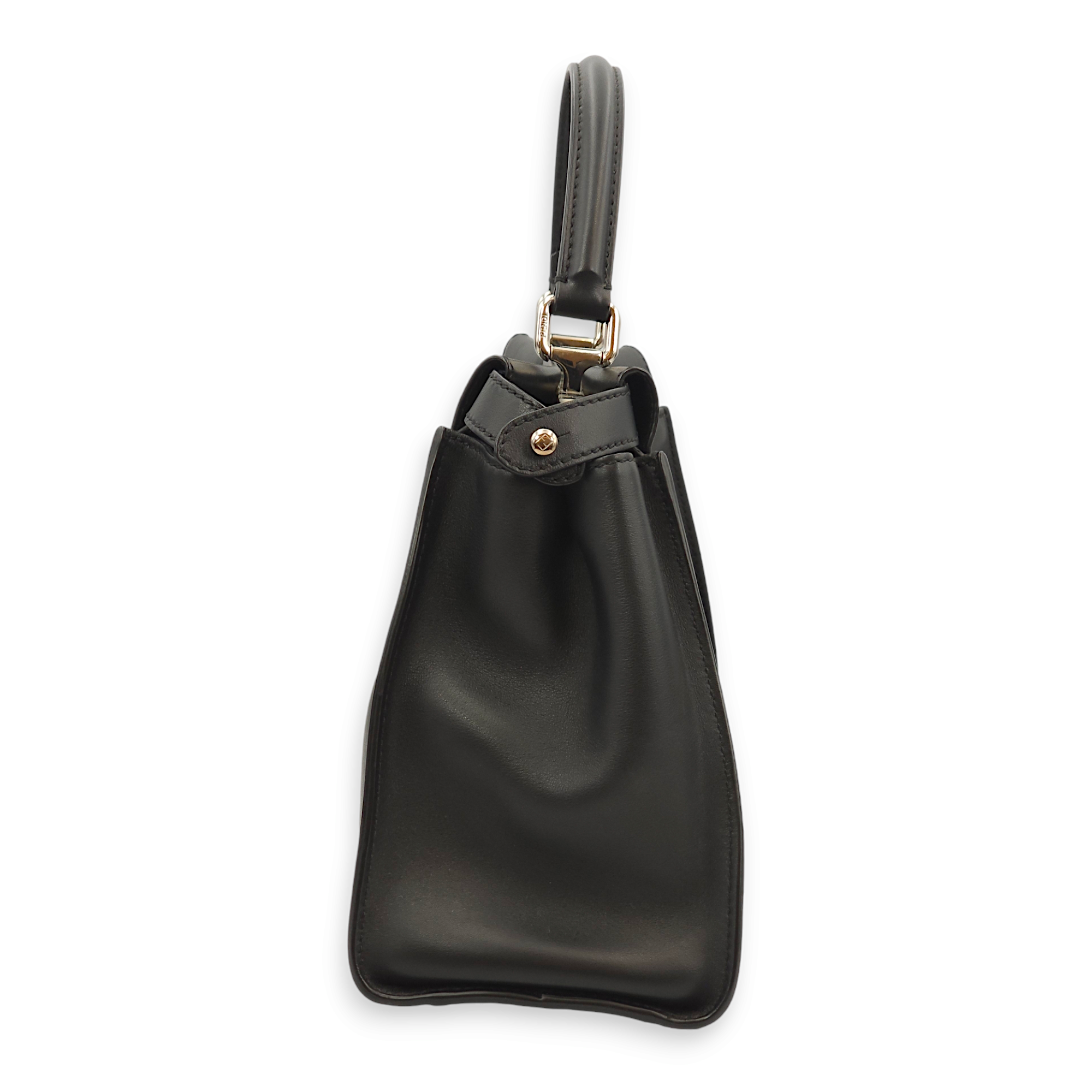 Peekaboo Medium Black Top Handle Bag in Calf/Resin, Palladium hardware