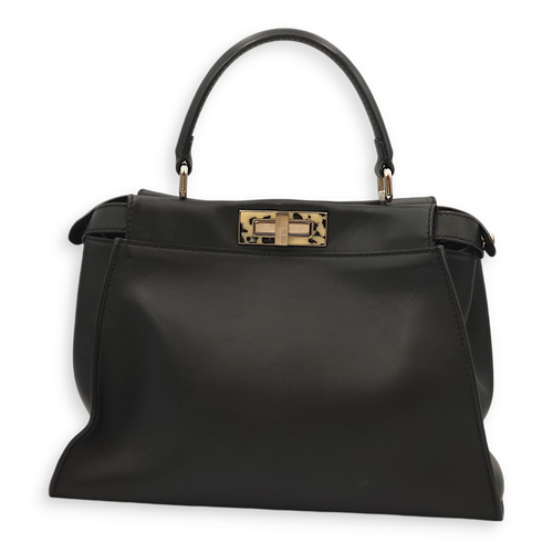 Peekaboo Medium Black Top Handle Bag in Calf/Resin, Palladium hardware