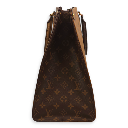 Onthego GM Brown Shoulder Bag in Canvas, Gold hardware