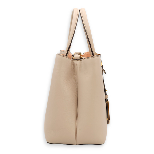 Petite 2Jours Beige/Pink Top Handle Bag in Calfskin, Gold hardware