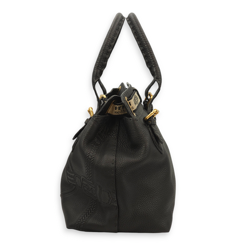 Romano Selleria Borghese Black Tote Bag in Calfskin, Gold hardware