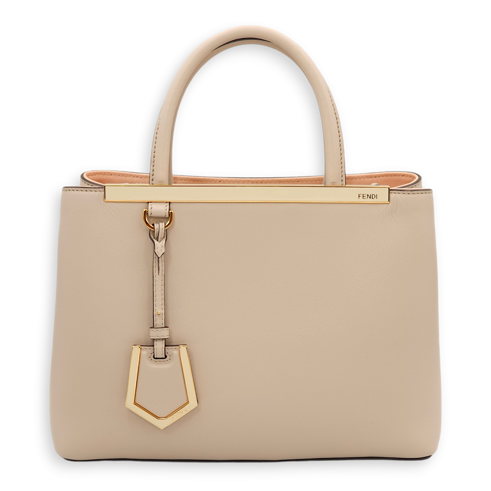 Petite 2Jours Beige/Pink Top Handle Bag in Calfskin, Gold hardware