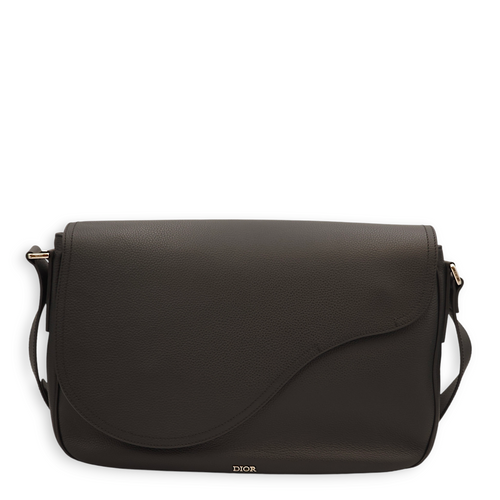 Saddle Messenger Black Crossbody Bag in Calfskin, Palladium hardware