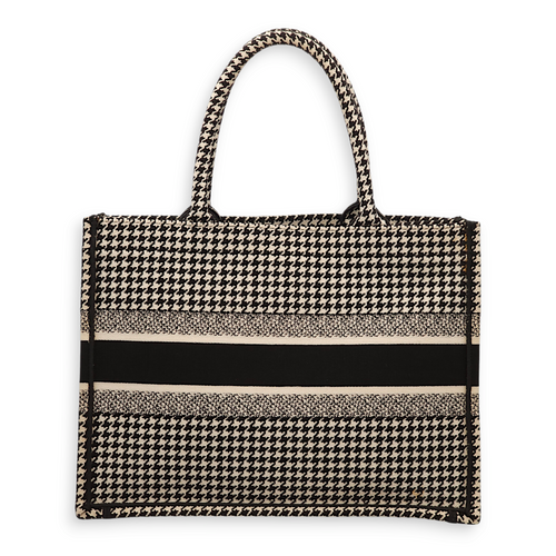 Houndstooth Book Tote Medium Black/White Tote Bag in Canvas