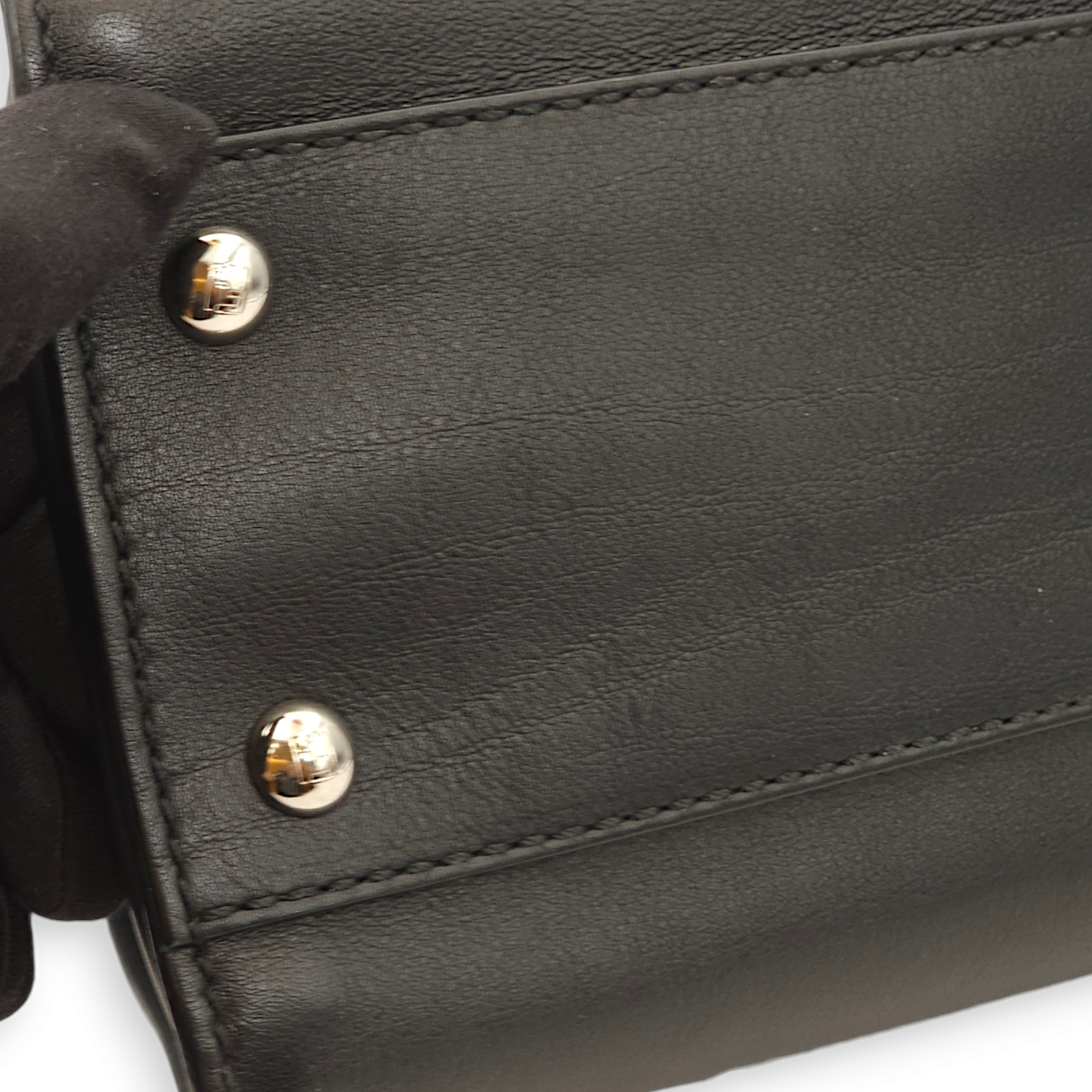 Peekaboo Medium Black Top Handle Bag in Calf/Resin, Palladium hardware