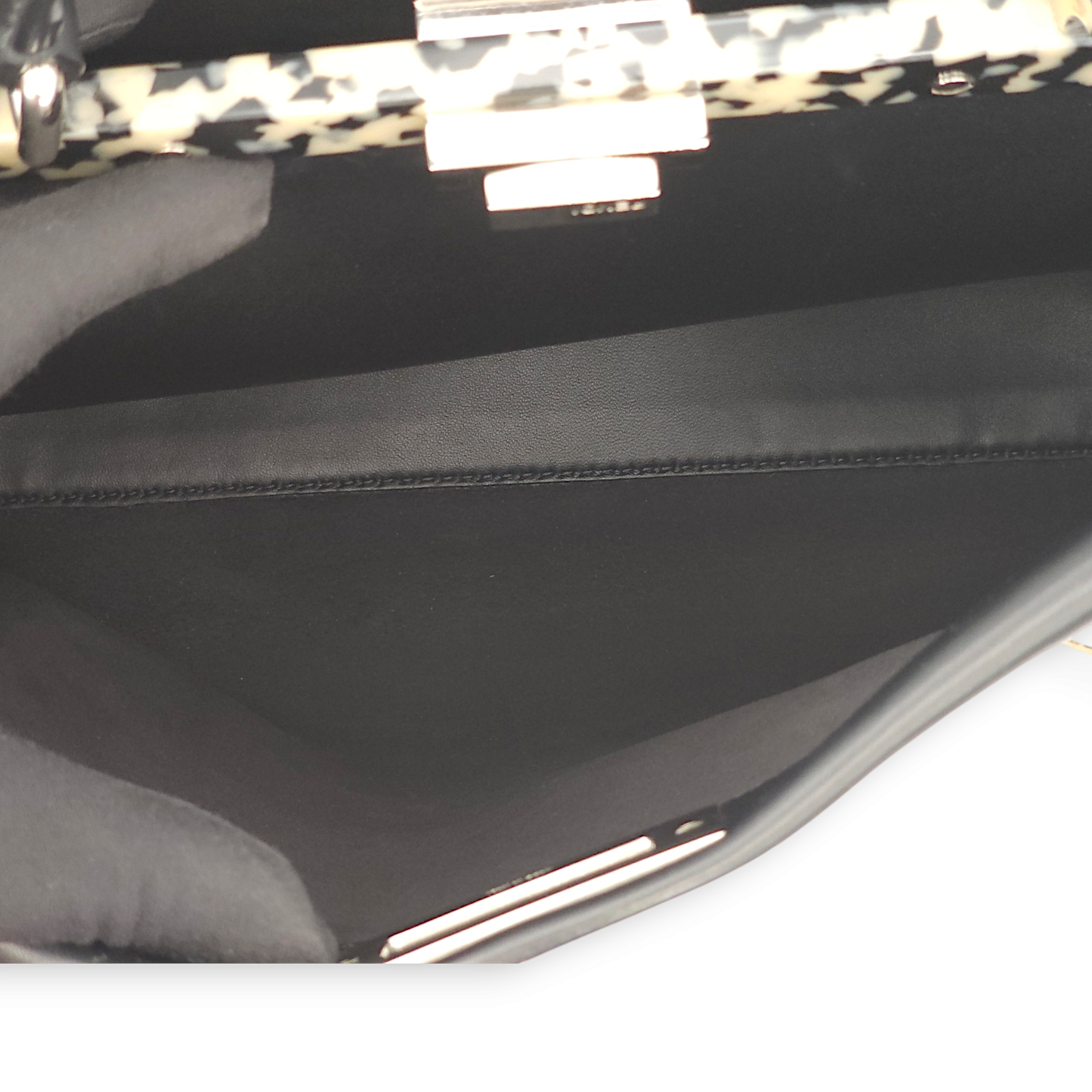 Peekaboo Medium Black Top Handle Bag in Calf/Resin, Palladium hardware