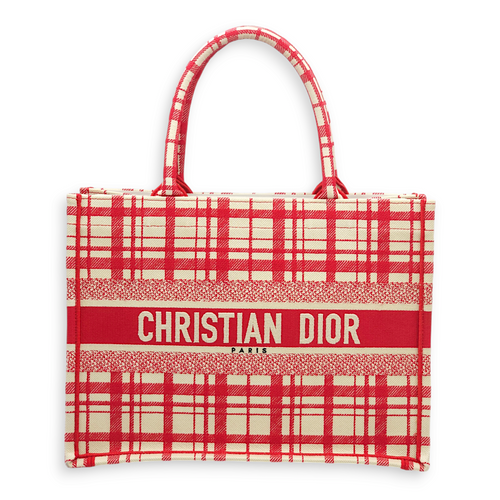 Checker Book Tote Medium Red/White Tote Bag in Jacquard