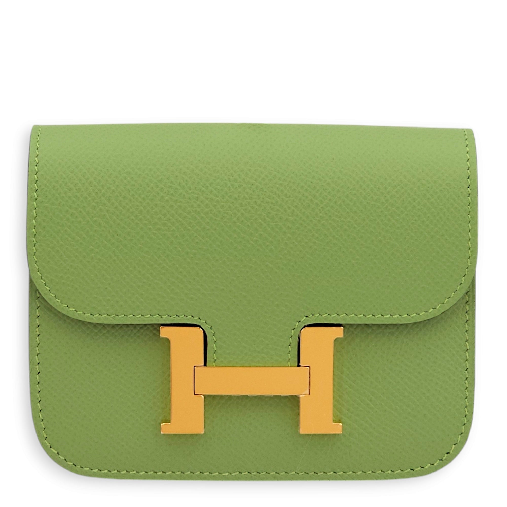 Constance Slim Vert Criquet Wallet in Epsom, Gold hardware