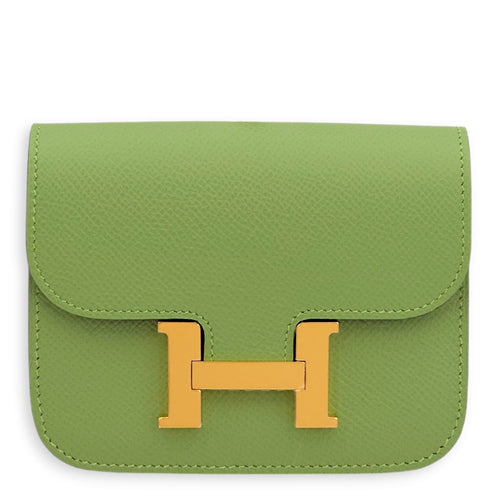 Constance Slim Vert Criquet Wallet in Epsom, Gold hardware