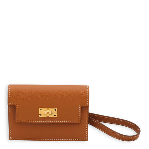 Kelly Pocket Slim Gold Wallet in Veau Madame, Gold hardware