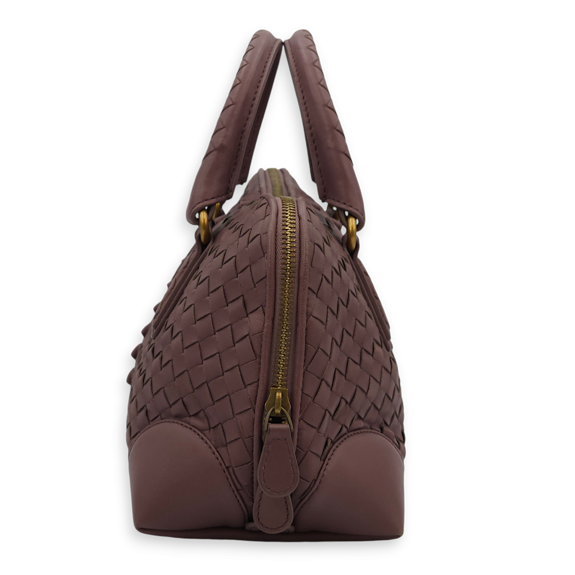 Intrecciato Zipped Carryall Purple Top Handle Bag in Nappa Leather, Gold hardware