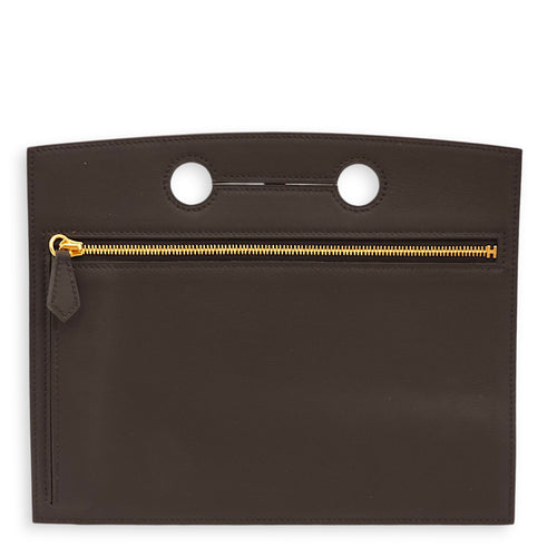 Back Pocket Black Pouch in Swift, Gold hardware