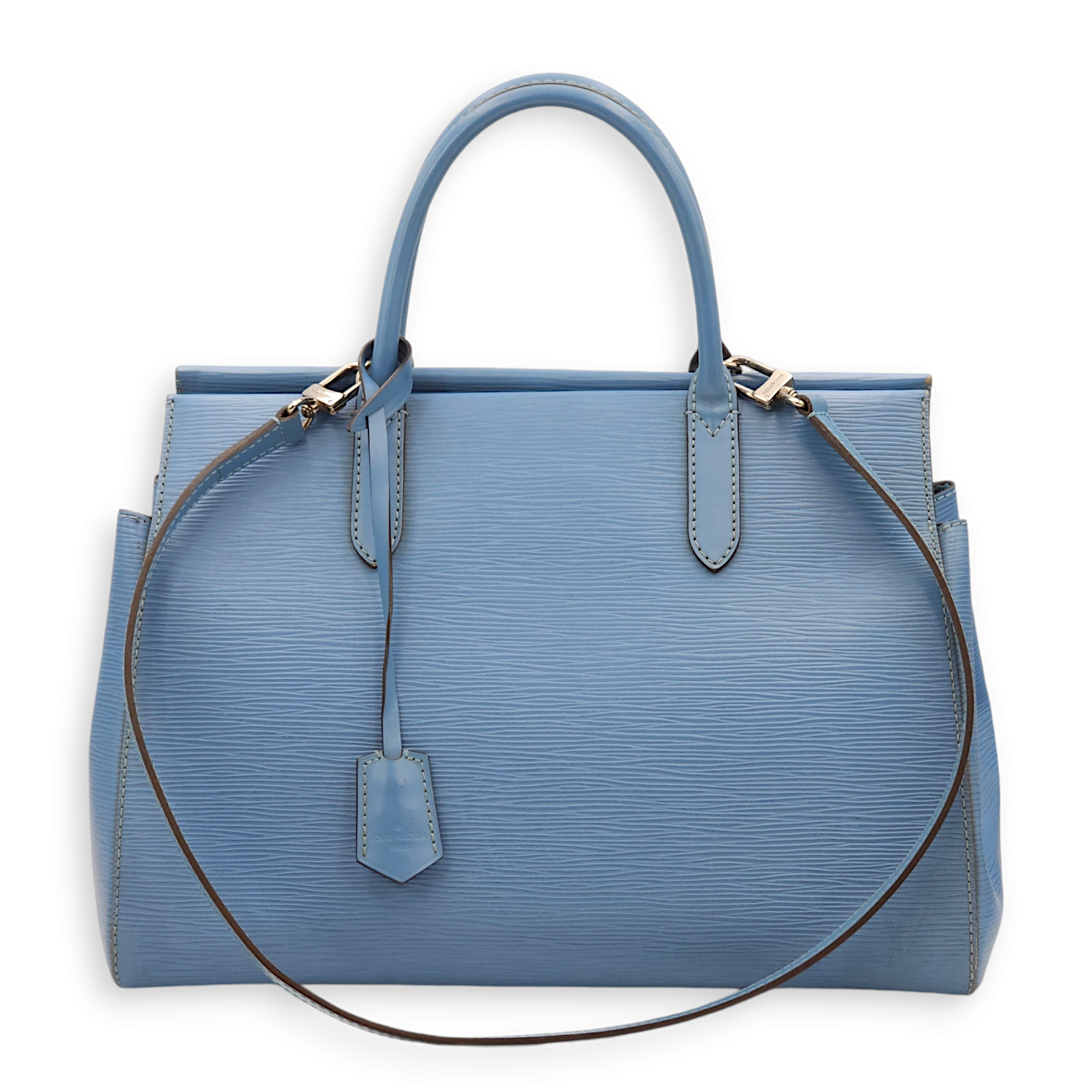 Marly Blue Top Handle Bag in Epi Leather, Palladium hardware