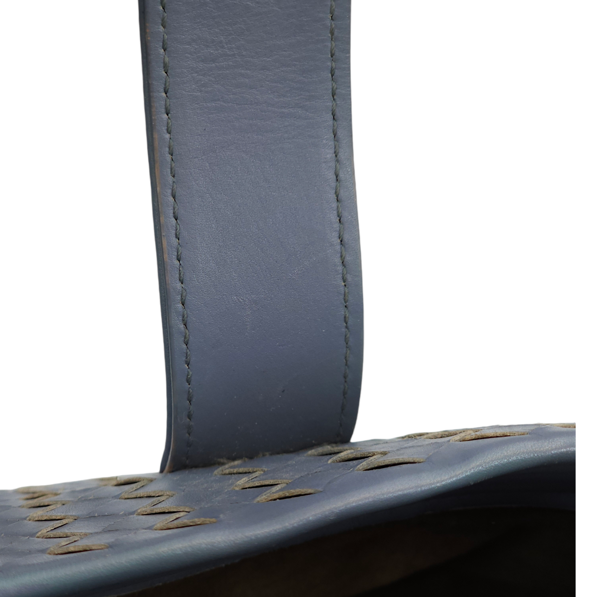 Intrecciato Roma Blue Top Handle Bag in Calfskin/Nappa Leather, Brunito hardware