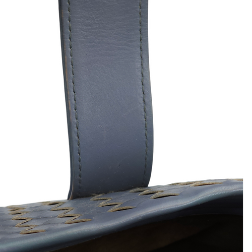 Intrecciato Roma Blue Top Handle Bag in Calfskin/Nappa Leather, Brunito hardware